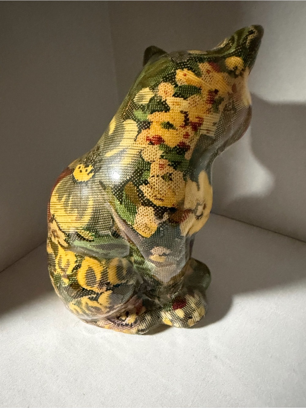 Vintage floral decoupage ceramic cat figurines grandma core patchwork style GUC - Picture 8 of 15